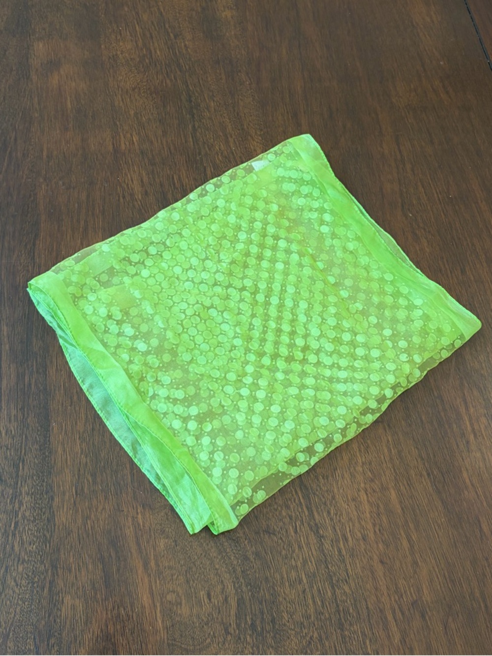 1960s / 1970s Vintage Bright Green Sheer Polka Dot Scarf Accessory Made in Japan